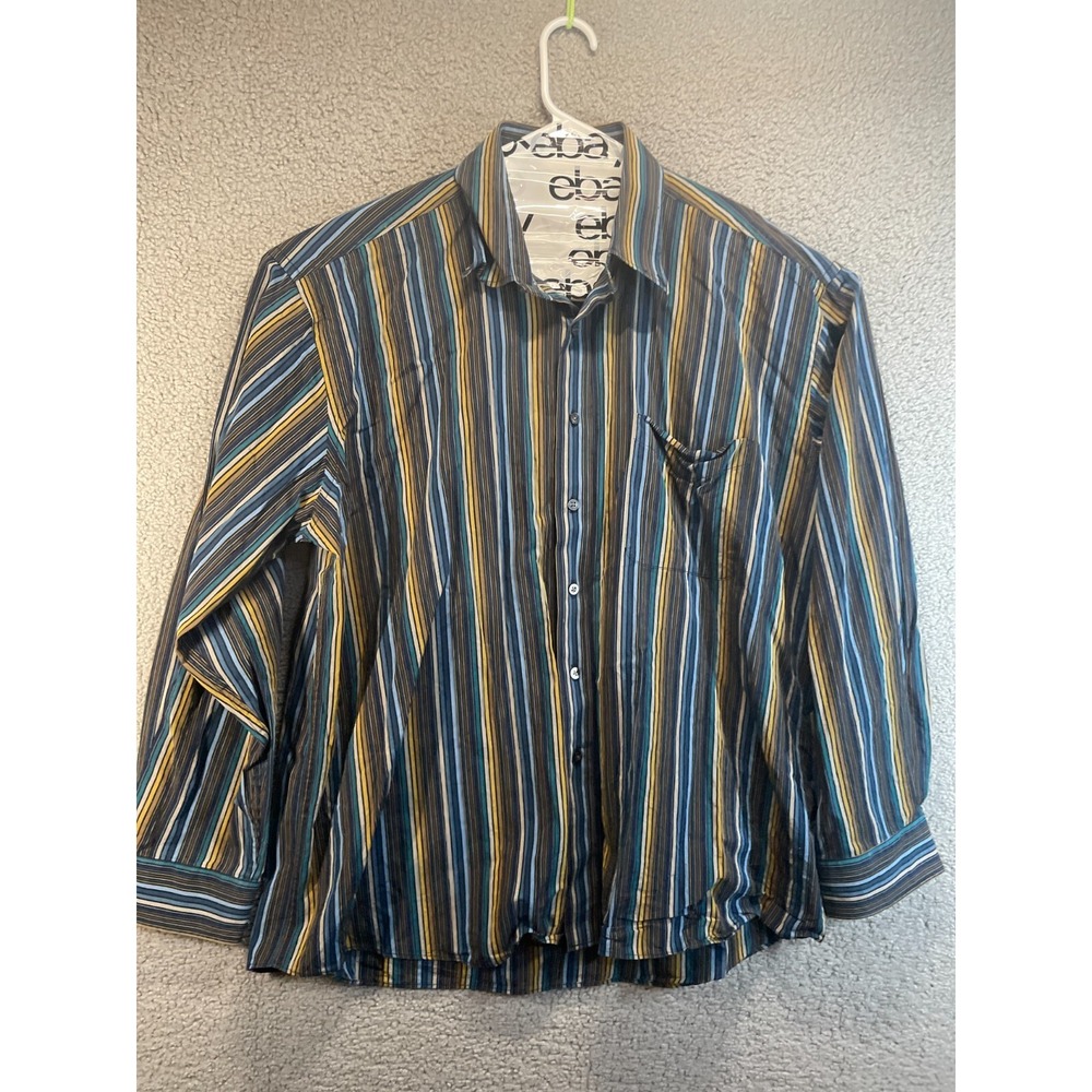 Alan Flusser Shirt Mens XXL Multicolor Striped Button Down Long Sleeve Cotton